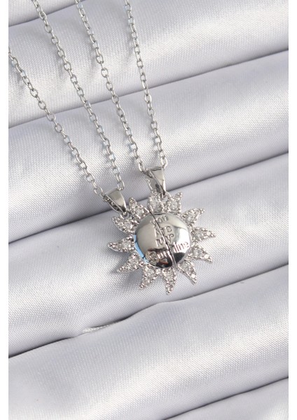 316L Çelik Gümüş Renk Zirkon Taşlı Güneş Model Işleme Yazı Detay Arkadaşlık Kolyesi fiyatları
