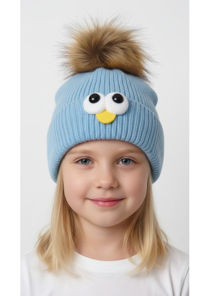 Göz Emoji Desenli Ponponlu Örgü Unisex Bere