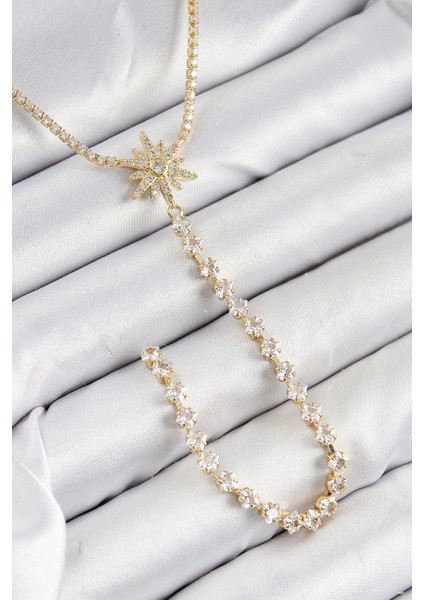 Pirinç Zirkon Taşlı Kutup Yıldızı Model Gümüş Renk Y Kolye