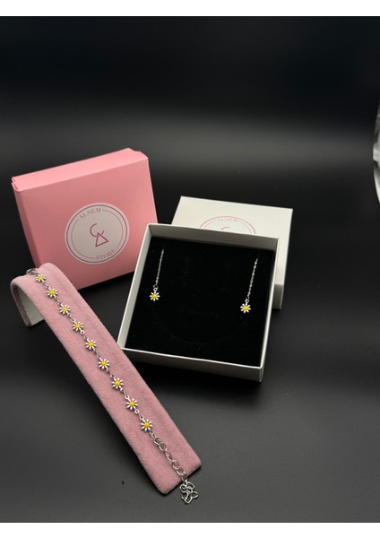 925 Gümüş Papatya Bileklik ve Küpe Seti , Zarif Papatya Set , Sevgiliye Hediye Seti ,yılbaşı Hediyesi fiyatları