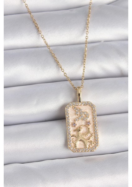 316L Çelik Gold Renk Zincir Oğlak Burcu Zirkon Taşlı Kadın Kolye