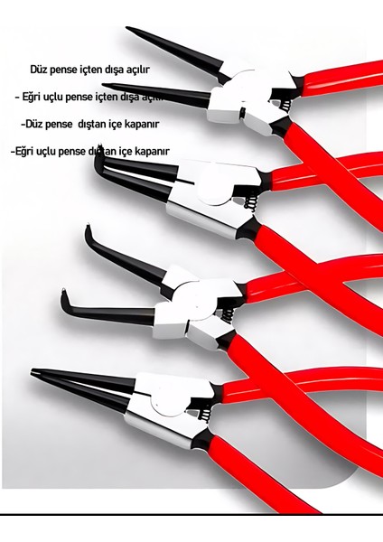 Profesyonel 4'lü Segman Pensesi Seti | 18 cm | Iç Dış Eğri Düz Uçlu Yaylı Pense Takımı 722504 fiyatları