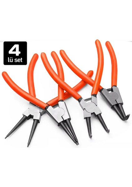 Profesyonel 4'lü Segman Pensesi Seti | 18 cm | Iç Dış Eğri Düz Uçlu Yaylı Pense Takımı 722504 indirimleri