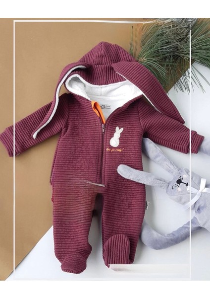 Unisex Model Tavşan Kulaklı Pamuklu Bebek Tulum Astrono Tulum