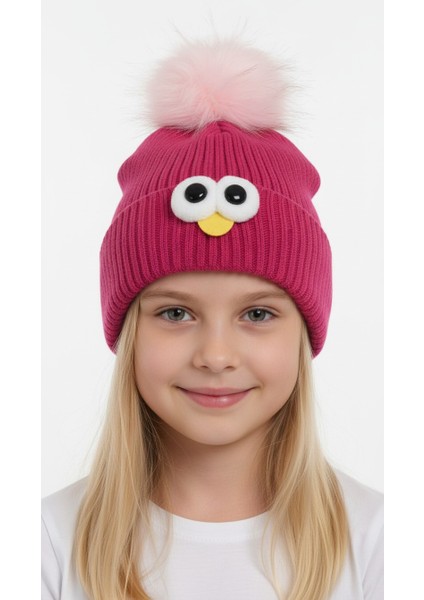 Göz Emoji Desenli Ponponlu Örgü Unisex Bere