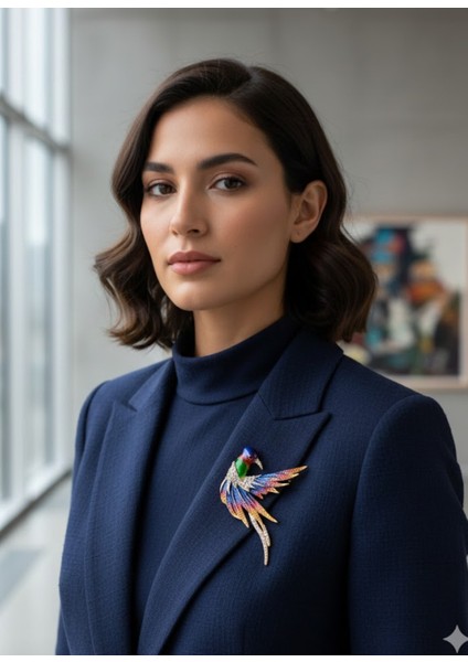 Çelik Anka Kuşu Deniz Yıldızı Kedi Li Tasarım Kadın Broş