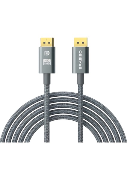 Displayport Kablo 2 Metre (Gri Örgülü Zırh) - 4K Uhd, 165Hz ve 144Hz Destekli Dp To Dp Profesyonel Oyuncu Monitör Kablosu