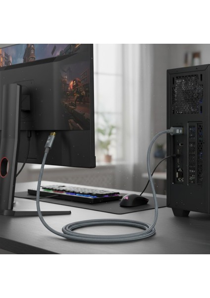 Displayport Kablo 2 Metre (Gri Örgülü Zırh) - 4K Uhd, 165Hz ve 144Hz Destekli Dp To Dp Profesyonel Oyuncu Monitör Kablosu fiyatları