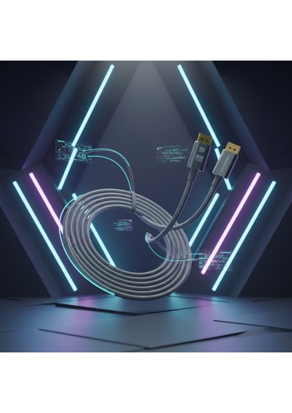 Displayport Kablo 2 Metre (Gri Örgülü Zırh) - 4K Uhd, 165Hz ve 144Hz Destekli Dp To Dp Profesyonel Oyuncu Monitör Kablosu indirimleri