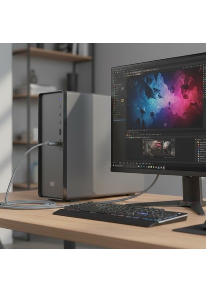 Displayport Kablo 2 Metre (Gri Örgülü Zırh) - 4K Uhd, 165Hz ve 144Hz Destekli Dp To Dp Profesyonel Oyuncu Monitör Kablosu