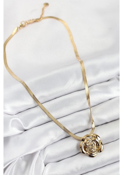 316L Çelik Gül Figürlü Italyan Zincir Model Gold Renk Kadın Kolye fiyatları