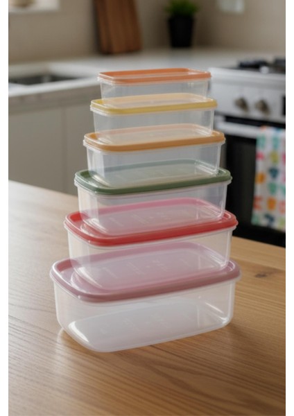6 Lı Renkli Saklama Kabı Seti 3 Lt Mutfak Düzenleyici