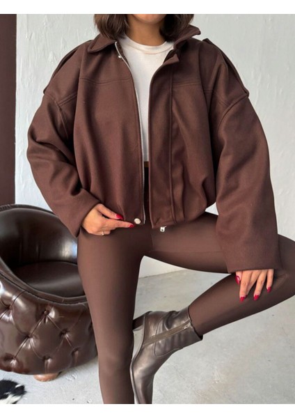 Bayan Haki Kısa Kaşe Fermuarlı Bomber Kaban Mont Ceket fırsatları