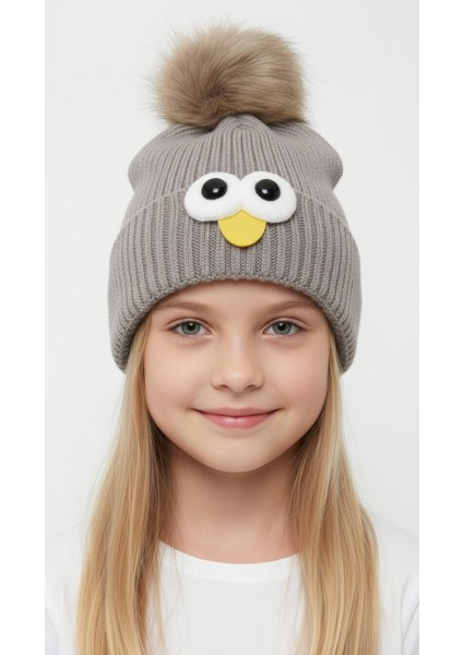 Göz Emoji Desenli Ponponlu Örgü Unisex Bere