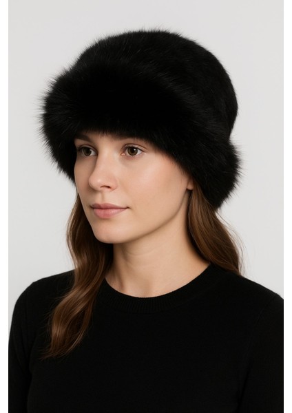 Kadın Siyah Kürk Detaylı Kışlık Bere