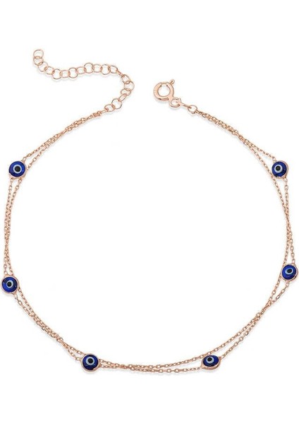 Gümüş Rose Çift Zincirli Nazar Kadın Bileklik