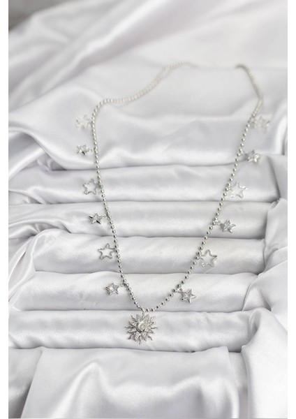 Pirinç Gümüş Renk Güneş Model Kadın Kolye fiyatları