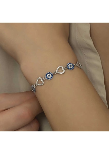 Gümüş Kalpli Nazar Bayan Bileklik indirimleri