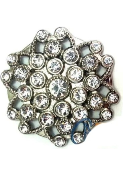 Taşlı Yuvarlak Broş, Sandık Süsü 4,5 cm - Nikel, 10 Adet