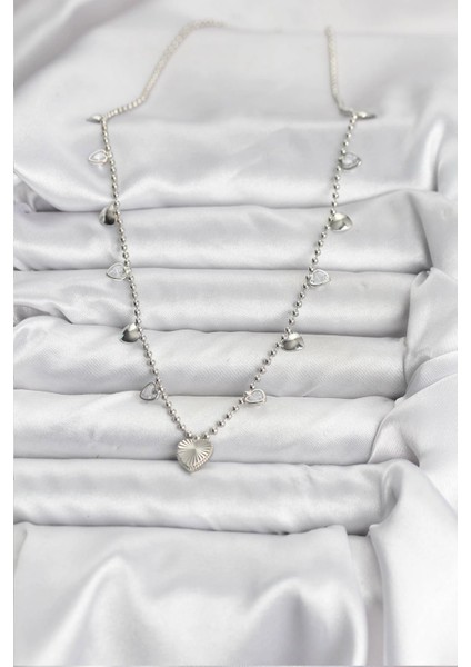 Pirinç Gümüş Renk Kalp Model Kadın Kolye fiyatları