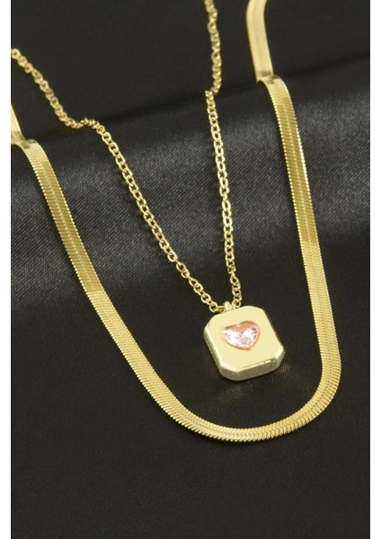 Kalp Kare Ikili Çelik Kolye