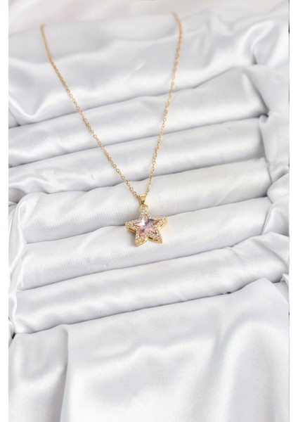 316L Çelik Zincir Pembe Taşlı Yıldız Model Kadın Kolye fiyatları