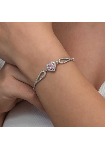 Gümüş Pembe Zirkon Taşlı Kalp Bileklik fiyatları