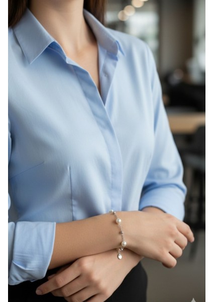 Kadın Inci ve Top Detaylı Çelik Bileklik