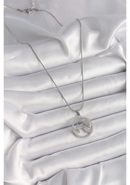 316L Çelik Gümüş Renk Zincir Zirkon Taşlı Yıldız Madalyon Model Kadın Kolye fiyatları