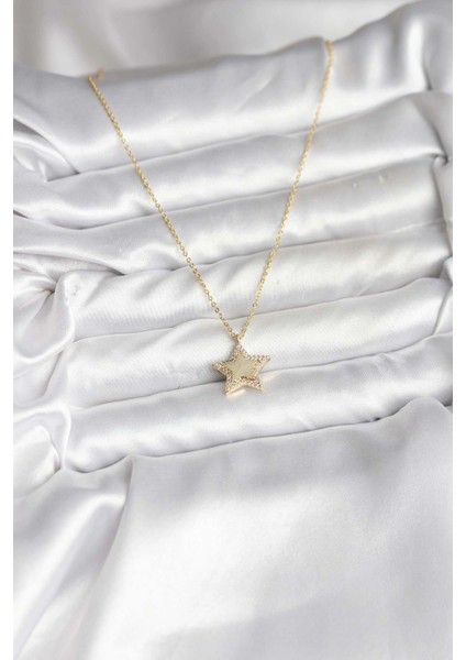 Pirinç Gold Renk Zincirli Yıldızlı Model Kadın Kolye fiyatları