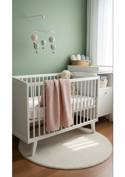 Pembe 80X80 Waffle Kumaş %100 Pamuk Bebek Battaniyesi