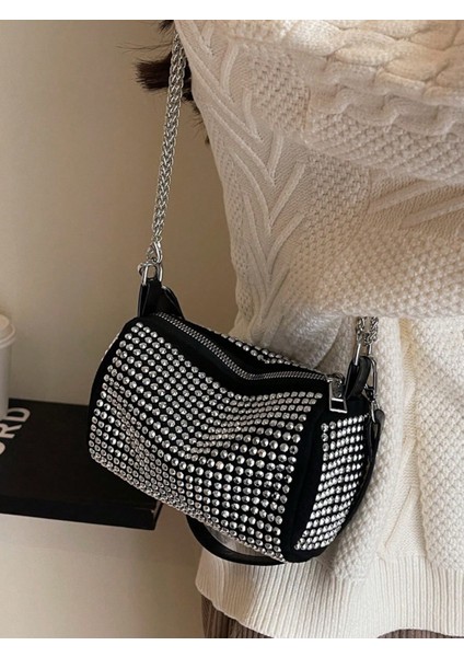 Zey Kadın Zincir Askılı Kristal Taşlı Siyah Omuz ve El Çantası fiyatları