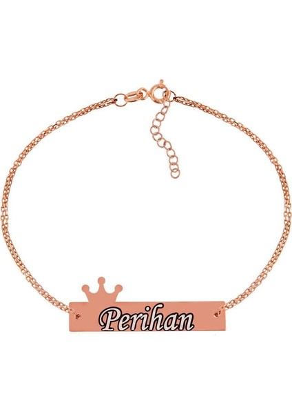Gümüş Rose Kişiye Özel Taç Isimli Bayan Bileklik