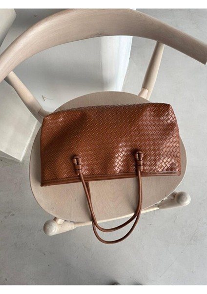 Nadi Tote Fermuarlı Örgü Detaylı Baget El Omuz Çantası Taba fırsatları