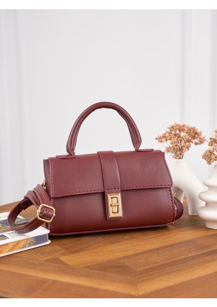 Kadın Mini Kilit Detaylı Çapraz Askılı El ve Omuz Çantası