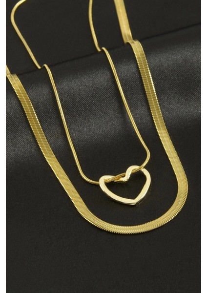 Kalp Ikili Çelik Kolye