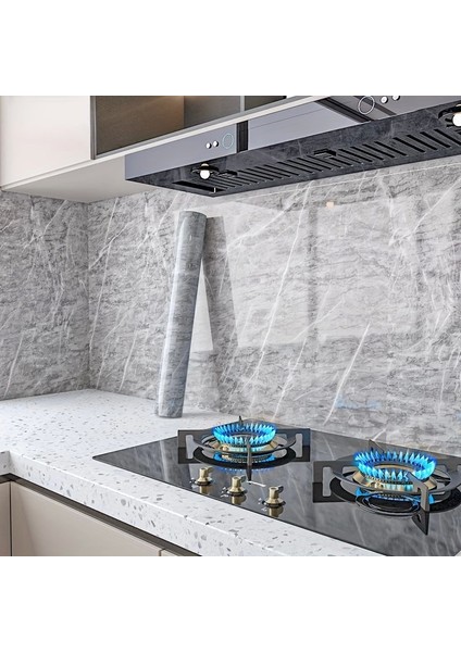 Mermer Desenli Mutfak Duvar Kağıdı Sticker - 5MX60CM Su Geçirmez, Yağa Dayanıklı, Yüksek Sıcaklığa Dayanıklı Tezgah, Dolap, Ocak Yenileme Folyosu T04 ( Lisinya )