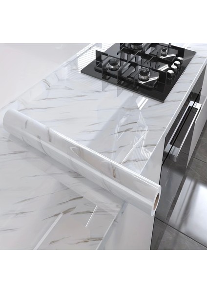 Mermer Desenli Mutfak Duvar Kağıdı Sticker - 5MX60CM Su Geçirmez, Yağa Dayanıklı, Yüksek Sıcaklığa Dayanıklı Tezgah, Dolap, Ocak Yenileme Folyosu T04 ( Lisinya ) indirimleri