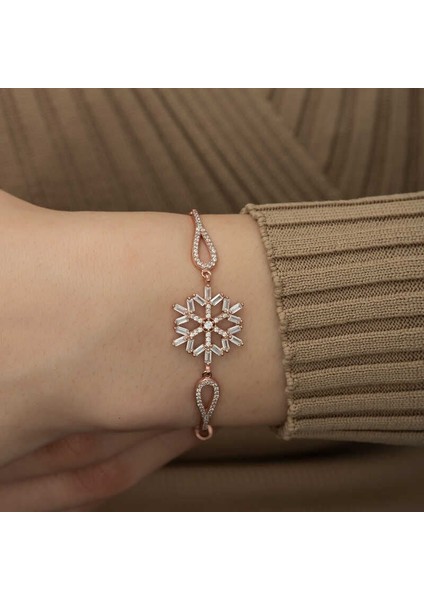 Gümüş Rose Baget Taşlı Kar Tanesi Bileklik fiyatları