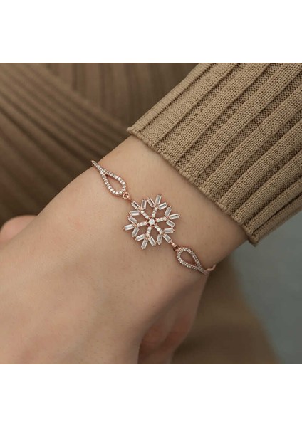 Gümüş Rose Baget Taşlı Kar Tanesi Bileklik modelleri