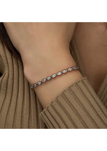 Gümüş Rose Oval Kesim Elmas Montür Asansör Bileklik fırsatları