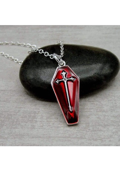 Tabut Haç Motifli Antrasit Kolye