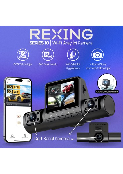 S10 | 4 Kameralı Wifi Araç Içi Kamera | Park Modu | Mobil Uygulama | Döngü Kayıt