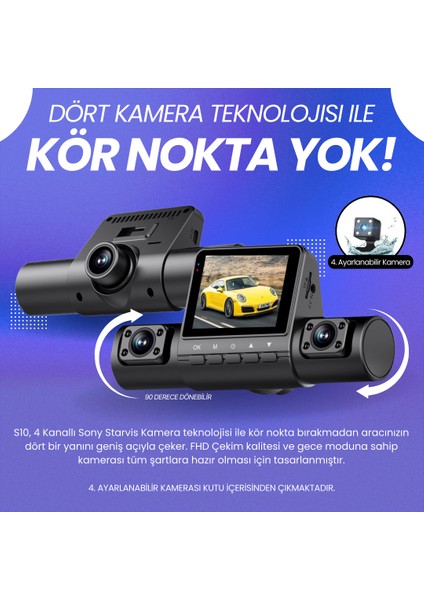 S10 | 4 Kameralı Wifi Araç Içi Kamera | Park Modu | Mobil Uygulama | Döngü Kayıt fiyatları