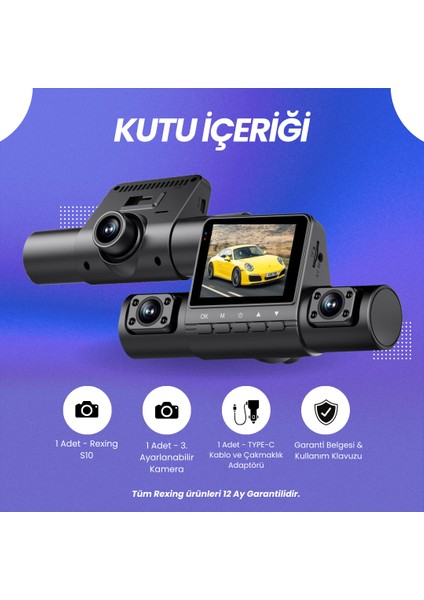 S10 | 4 Kameralı Wifi Araç Içi Kamera | Park Modu | Mobil Uygulama | Döngü Kayıt