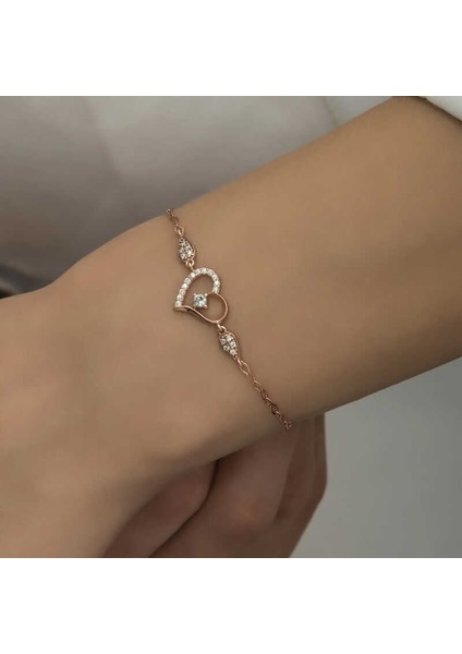 Gümüş Rose Kalpli Tektaş Kadın Bileklik fiyatları