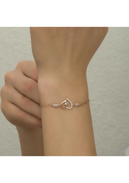 Gümüş Rose Kalpli Tektaş Kadın Bileklik modelleri
