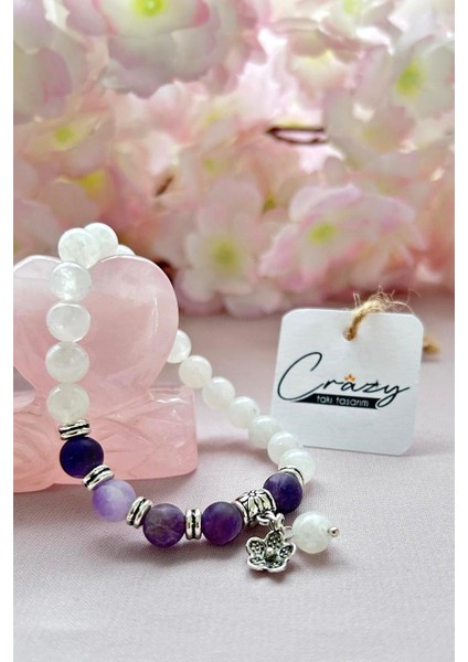 8 mm Ay Taşı ve Mat Ametist Doğaltaş Bileklik fiyatları