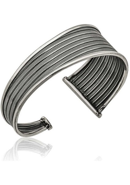 Gümüş Eskitme Desenli Bayan Bilezik