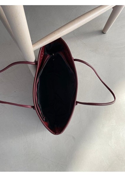 Nadi Tote Fermuarlı Örgü Detaylı Baget El Omuz Çantası Bordo fırsatları